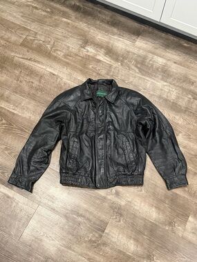 Hill & Archer Leather Bomber Jacket Mens 40R Black Map Lining Made in Korea Vtg